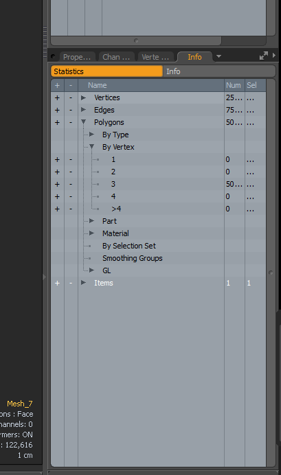 modo Info Statistics Polygons Ngon's
